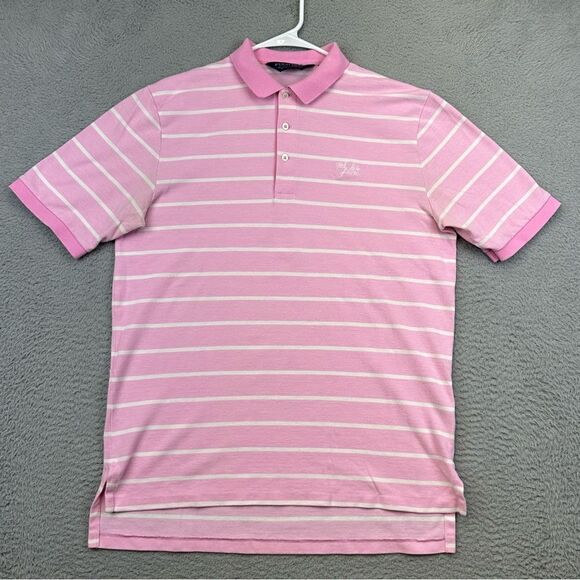Ralph Lauren Polo Golf Shirt Mens Medium Pink Striped Olde Farm Golf Pima Casual - Picture 1 of 16